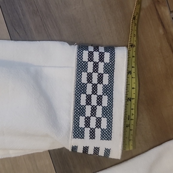 Shuudi brand tropical men's long sleeve linen shirt white green blk embroidery - Picture 15 of 16